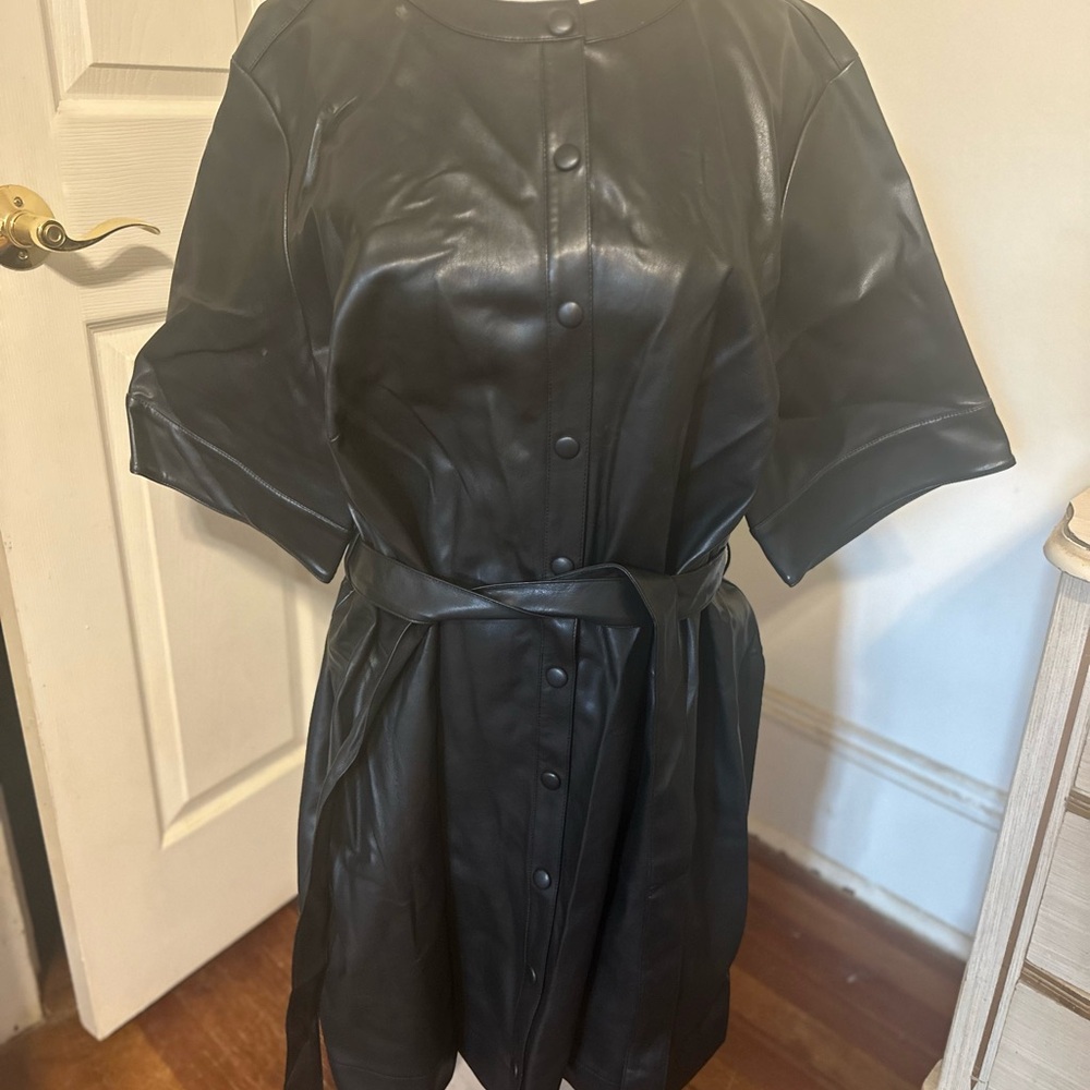 Black Faux Leather Belted dress
